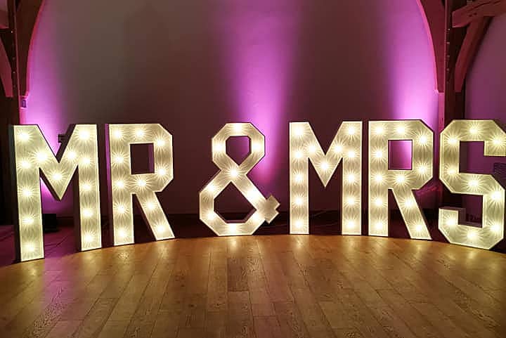 Mr & Mrs Letters set up for wedding and party