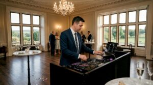 DJ working at upscale Scottish wedding