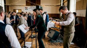 Wedding band performing in Scottish hall