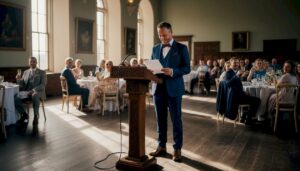 Wedding MC speaking at Scottish estate venue