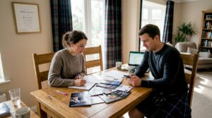 Couple reviewing Scottish wedding entertainment options