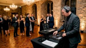 DJ performing in upscale Scottish manor ballroom