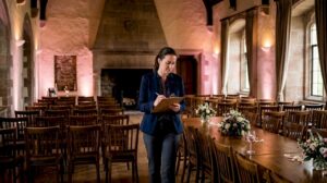 Scottish wedding venue with elegant uplighting