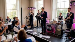 Scottish wedding band performing for guests