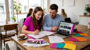 Couple planning bespoke wedding entertainment