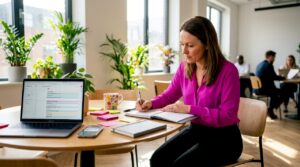 Woman reviewing event planning materials