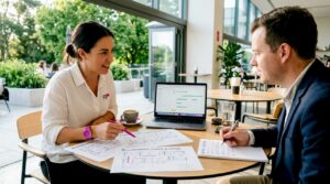 Event planner collaborating with venue manager