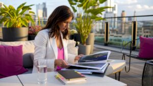 Event planner reviewing luxury entertainment portfolio